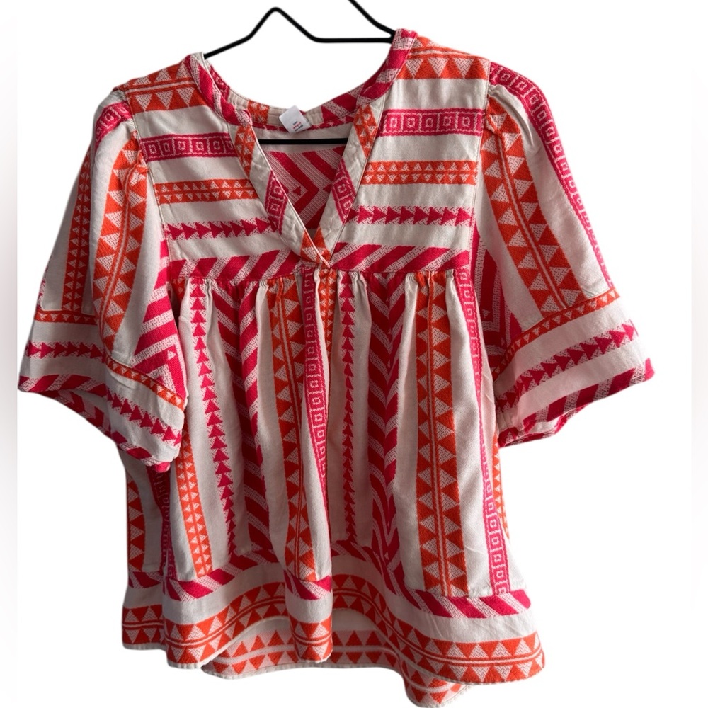 Old Navy Pink and Orange Geometric Blouse